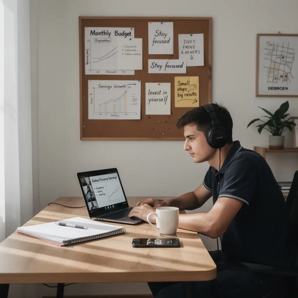 Pénzügyi tervezéshez szükséges eszközök és segédletek az asztalon.